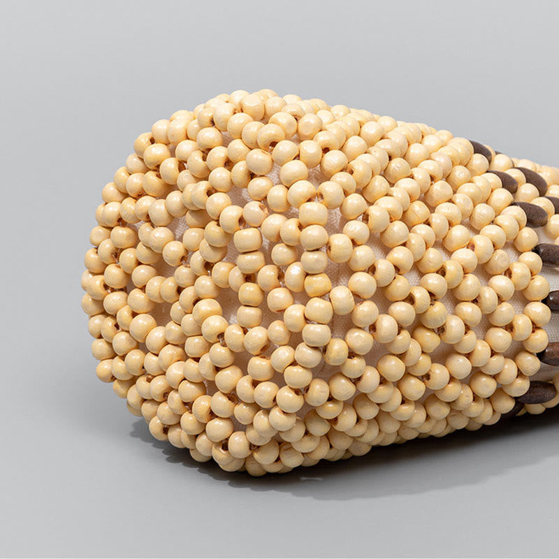 Bolso de cuentas de madera portátil tejido a mano de piedras de Buda