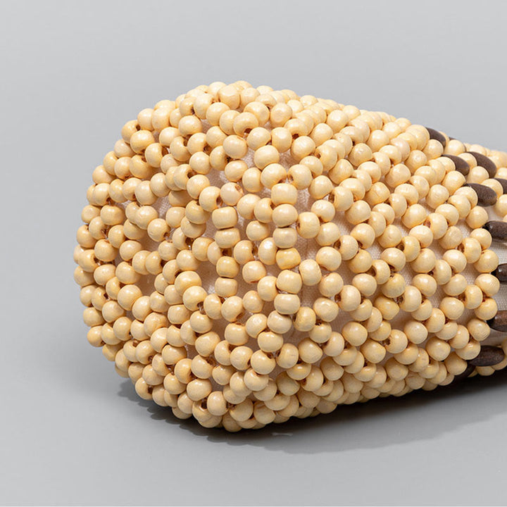 Bolso de cuentas de madera portátil tejido a mano de piedras de Buda