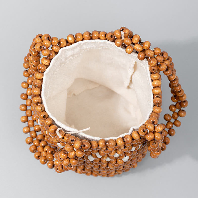 Bolso de cuentas de madera portátil tejido a mano de piedras de Buda