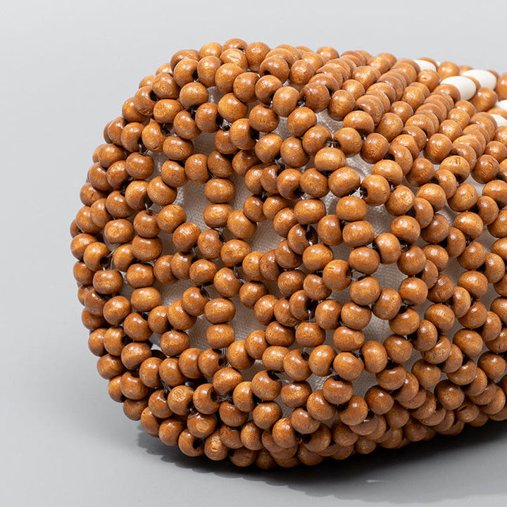 Bolso de cuentas de madera portátil tejido a mano de piedras de Buda