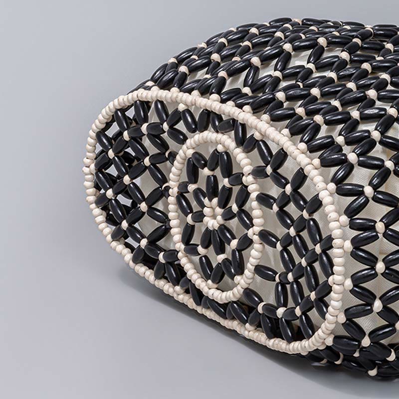 Bolso de hombro de cuentas de madera tejidas a mano con piedras de Buda