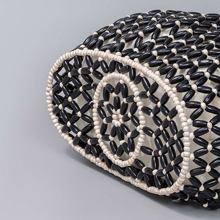 Bolso de hombro de cuentas de madera tejidas a mano con piedras de Buda