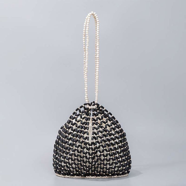 Bolso de hombro de cuentas de madera tejidas a mano con piedras de Buda