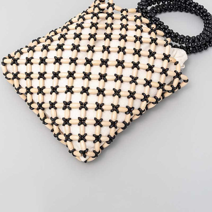 Bolso de Mano con Piedras de Buda, Cuentas de Madera Tejidas a Mano en Forma de Rombo