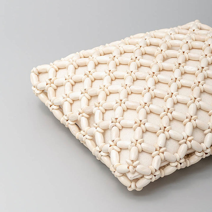 Bolso de Mano con Piedras de Buda, Cuentas de Madera Tejidas a Mano en Forma de Rombo