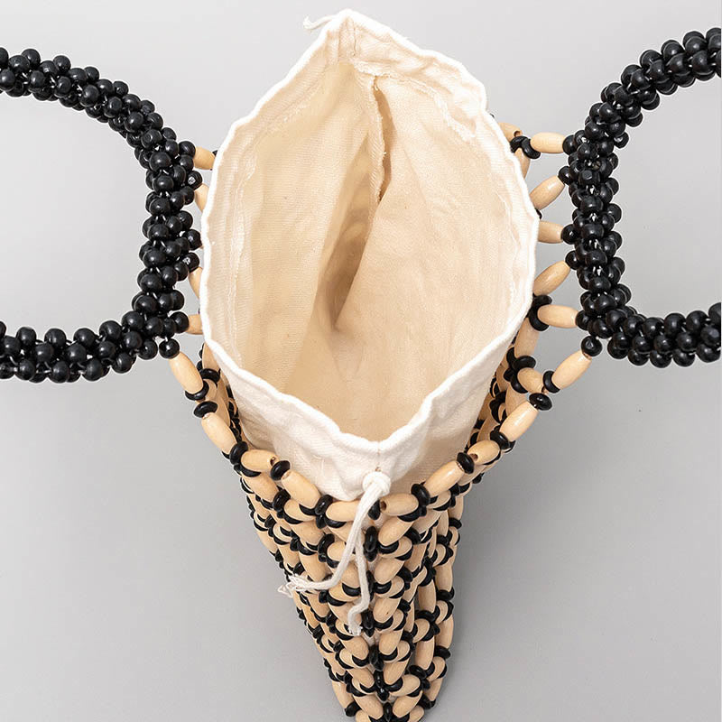 Bolso de Mano con Piedras de Buda, Cuentas de Madera Tejidas a Mano en Forma de Rombo