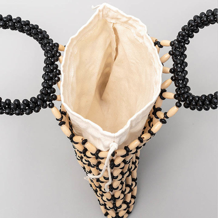 Bolso de Mano con Piedras de Buda, Cuentas de Madera Tejidas a Mano en Forma de Rombo