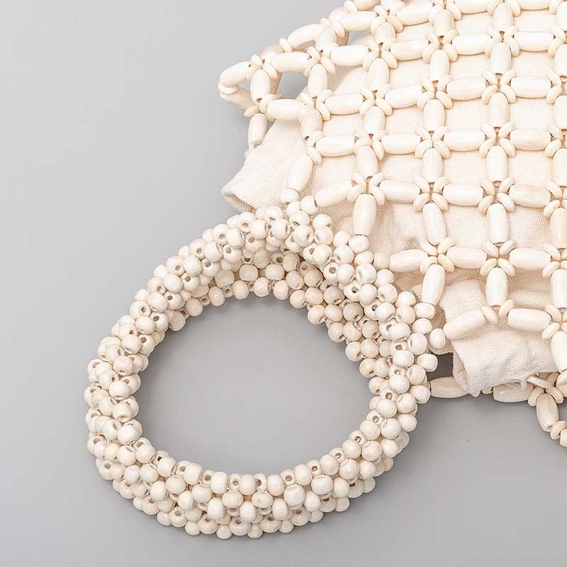 Bolso de Mano con Piedras de Buda, Cuentas de Madera Tejidas a Mano en Forma de Rombo