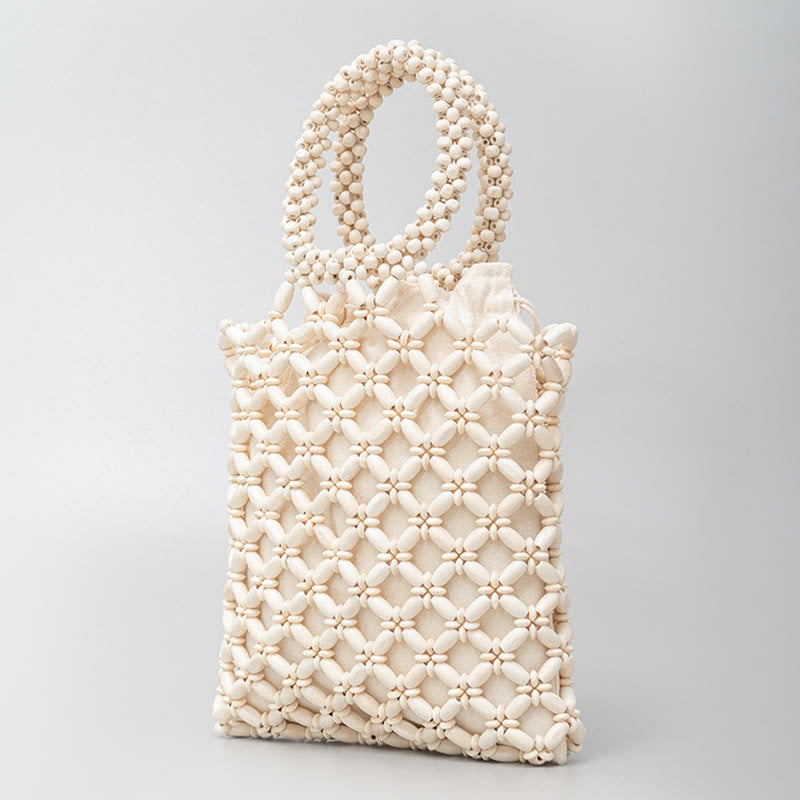 Bolso de Mano con Piedras de Buda, Cuentas de Madera Tejidas a Mano en Forma de Rombo