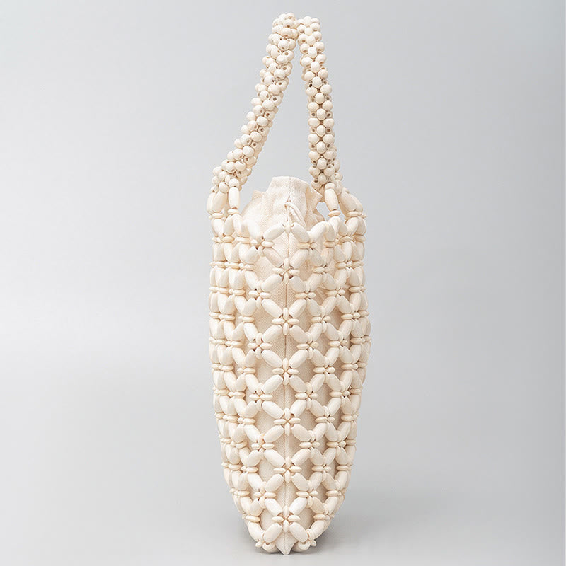 Bolso de Mano con Piedras de Buda, Cuentas de Madera Tejidas a Mano en Forma de Rombo