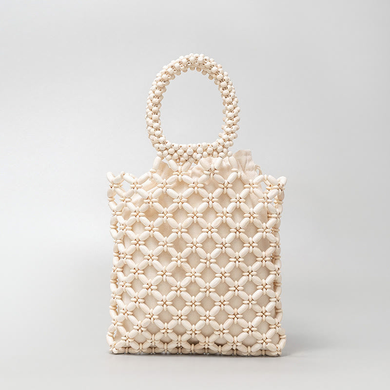 Bolso de Mano con Piedras de Buda, Cuentas de Madera Tejidas a Mano en Forma de Rombo