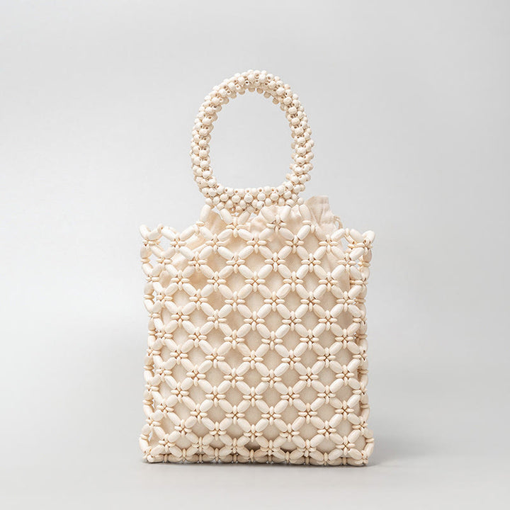 Bolso de Mano con Piedras de Buda, Cuentas de Madera Tejidas a Mano en Forma de Rombo