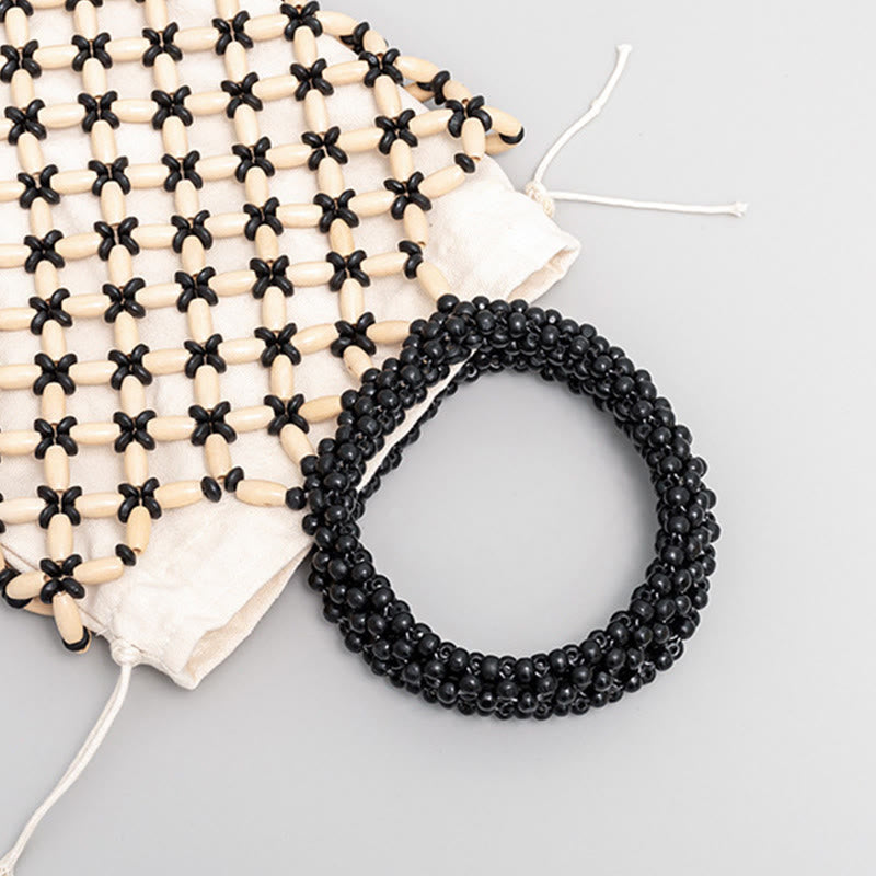 Bolso de Mano con Piedras de Buda, Cuentas de Madera Tejidas a Mano en Forma de Rombo