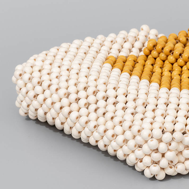 Bolso cuadrado tejido a mano con cuentas de madera y piedras de Buda