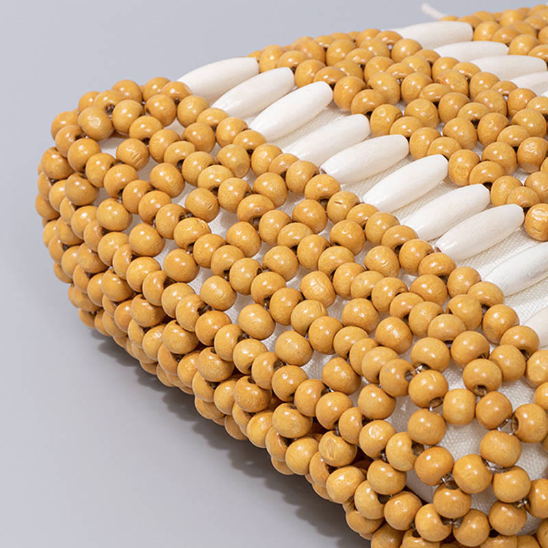 Bolso de hombro de cuentas de madera redondas hechas a mano con piedras de Buda