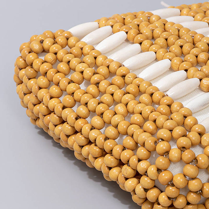 Bolso de hombro de cuentas de madera redondas hechas a mano con piedras de Buda