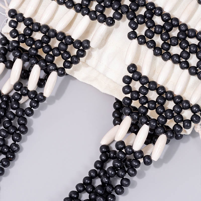 Bolso de hombro de cuentas de madera redondas hechas a mano con piedras de Buda