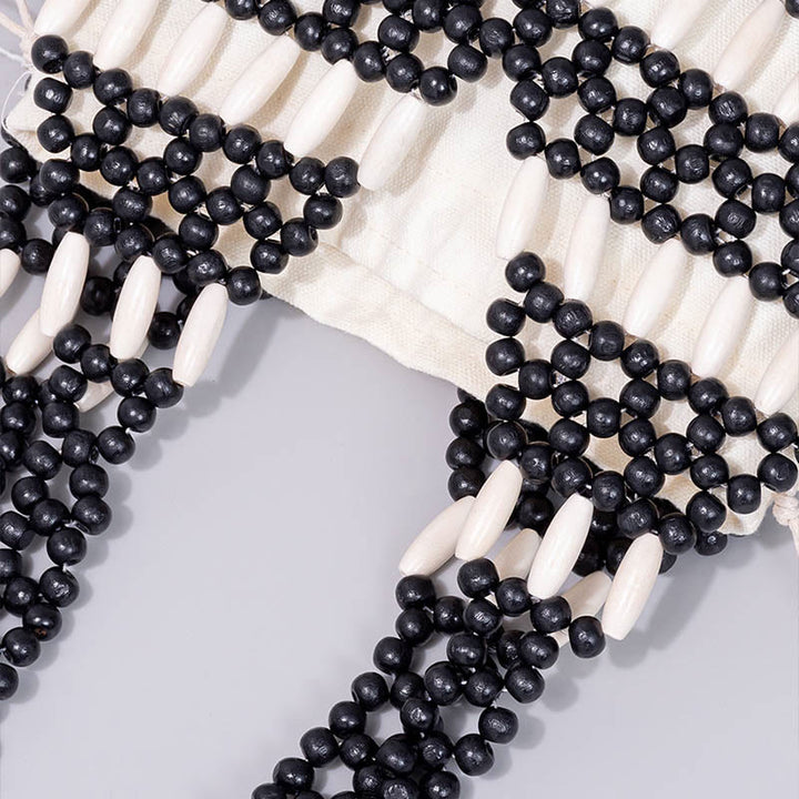 Bolso de hombro de cuentas de madera redondas hechas a mano con piedras de Buda