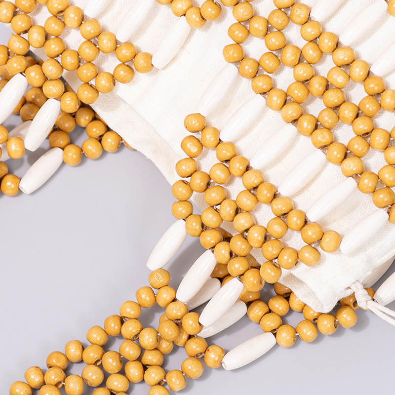 Bolso de hombro de cuentas de madera redondas hechas a mano con piedras de Buda