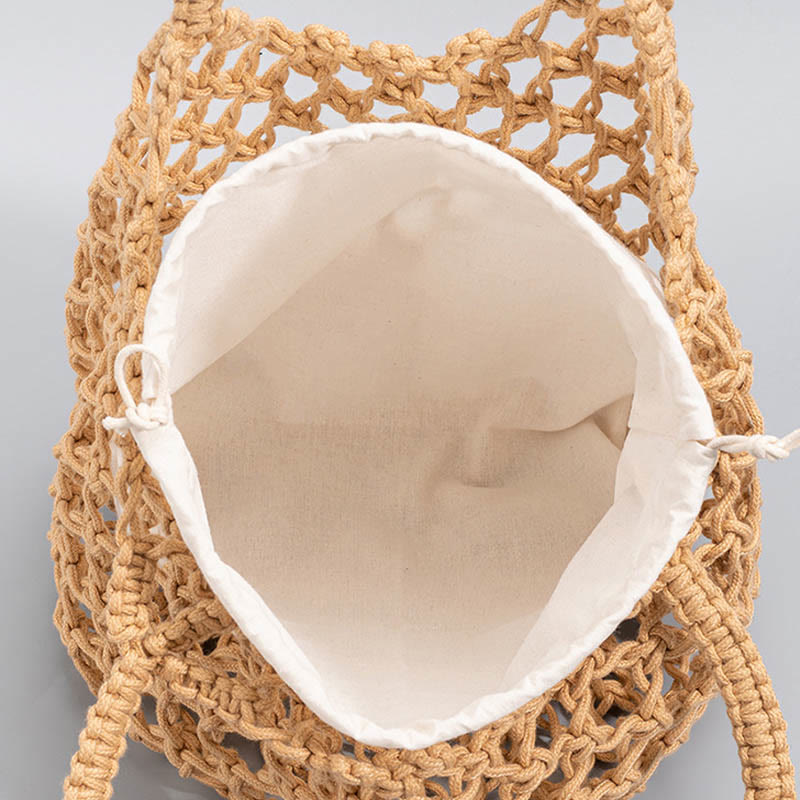 Bolso de hombro de hilo de algodón tejido a mano con piedras de Buda