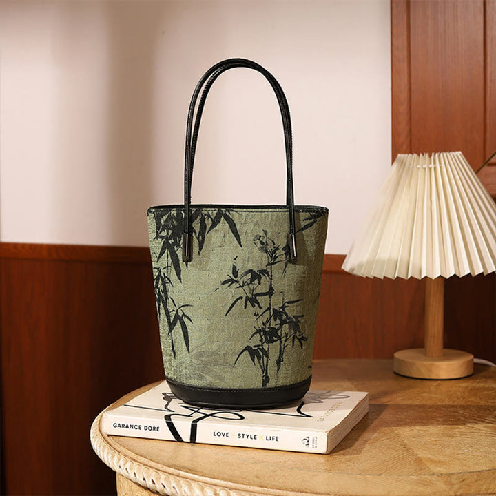 Bolso bandolera vintage con estampado de piedras de Buda y bambú verde