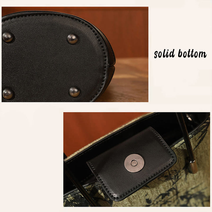 Bolso bandolera vintage con estampado de piedras de Buda y bambú verde