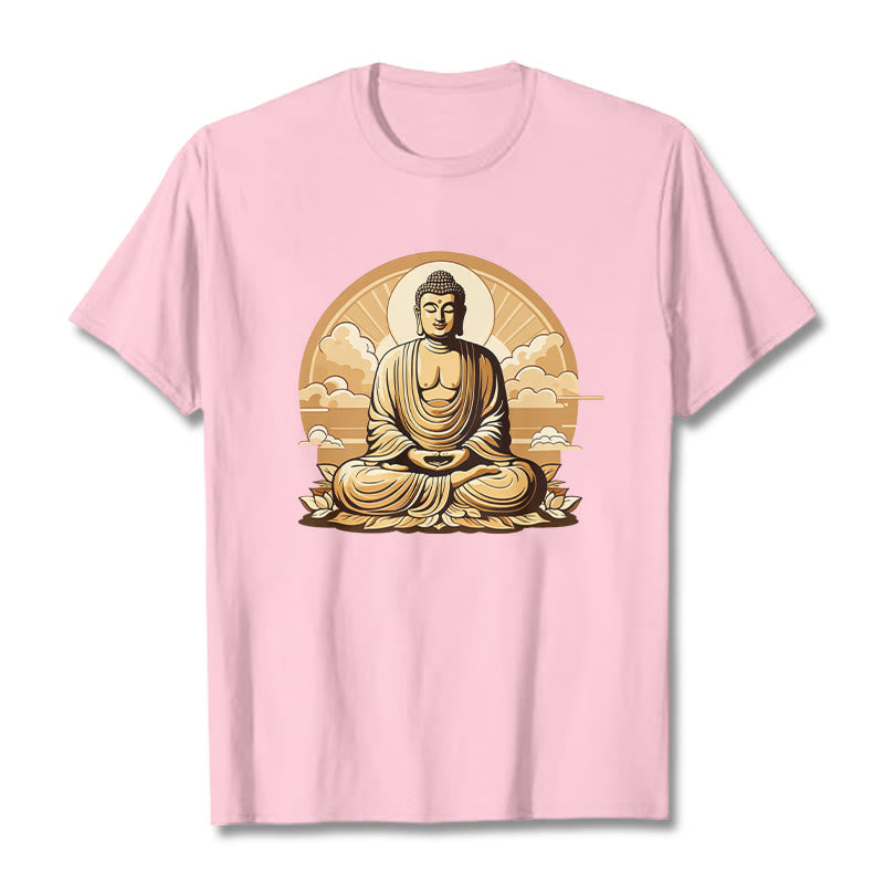 Piedras de Buda Sol Nubes auspiciosas Camiseta de Buda - Rosa claro - 2XL - image 12