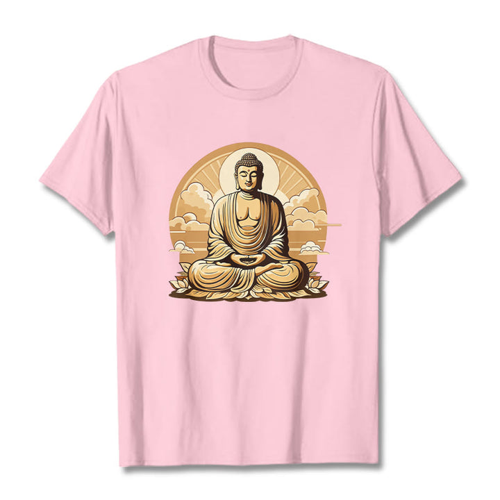 Piedras de Buda Sol Nubes auspiciosas Camiseta de Buda - Rosa claro - 2XL - image 12