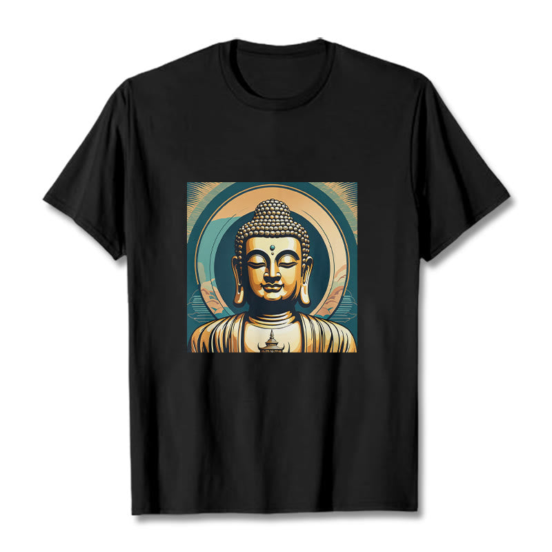 Camiseta Budista con Aura de Piedras y Buda Dorado - Negro - 2XL - image 1