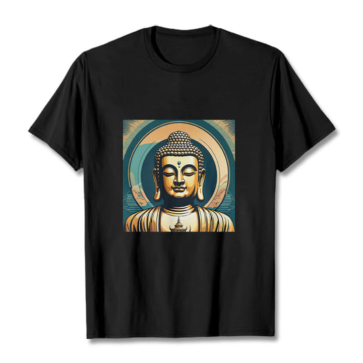 Camiseta Budista con Aura de Piedras y Buda Dorado - Negro - 2XL - image 1