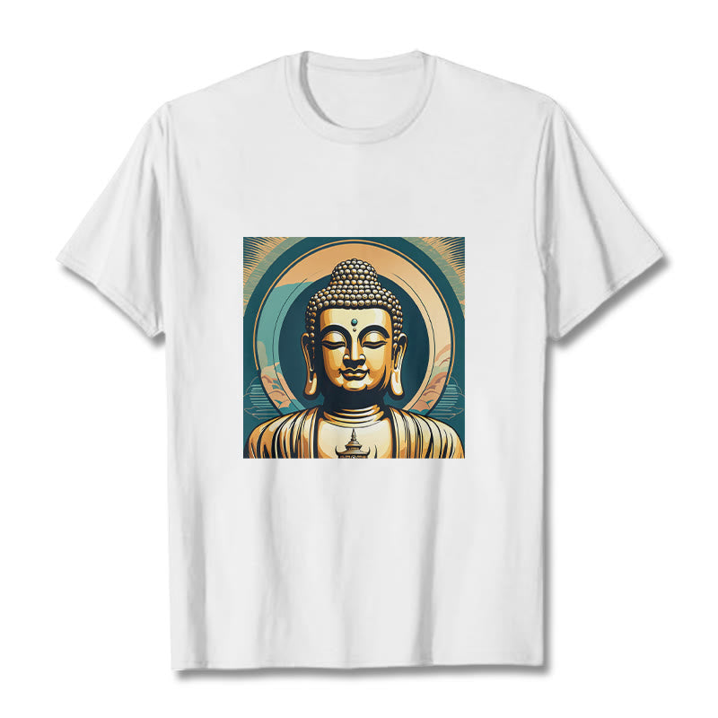 Camiseta Budista con Aura de Piedras y Buda Dorado - Blanco - 2XL - image 5
