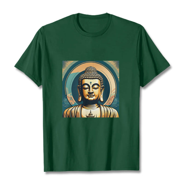 Camiseta Budista con Aura de Piedras y Buda Dorado - Verde bosque - 2XL - image 10