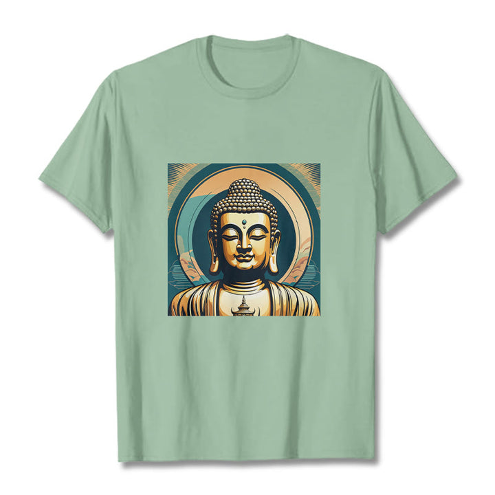 Camiseta Budista con Aura de Piedras y Buda Dorado - Verde pálido - 2XL - image 14