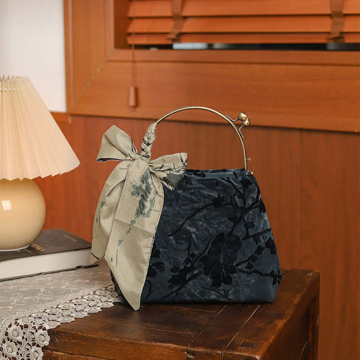 Bolso de Mano de Cadena Metálica Jacquard de Terciopelo con Piedras de Buda