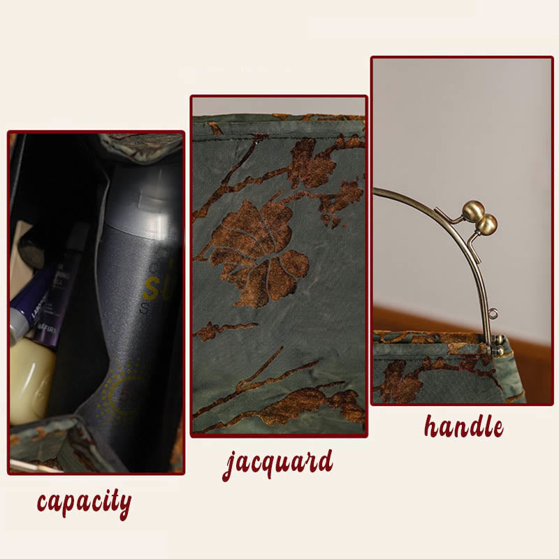 Bolso de Mano de Cadena Metálica Jacquard de Terciopelo con Piedras de Buda