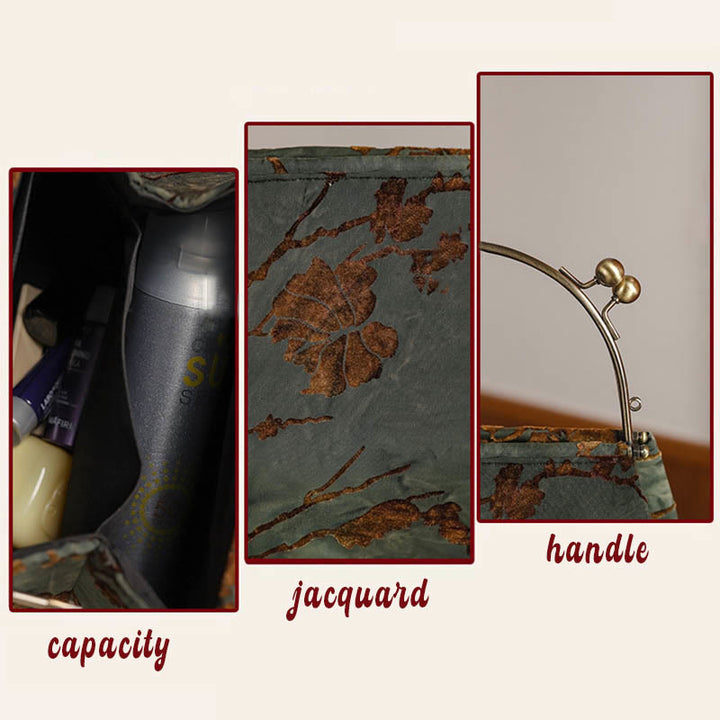 Bolso de Mano de Cadena Metálica Jacquard de Terciopelo con Piedras de Buda