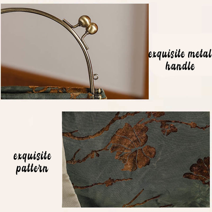 Bolso de Mano de Cadena Metálica Jacquard de Terciopelo con Piedras de Buda