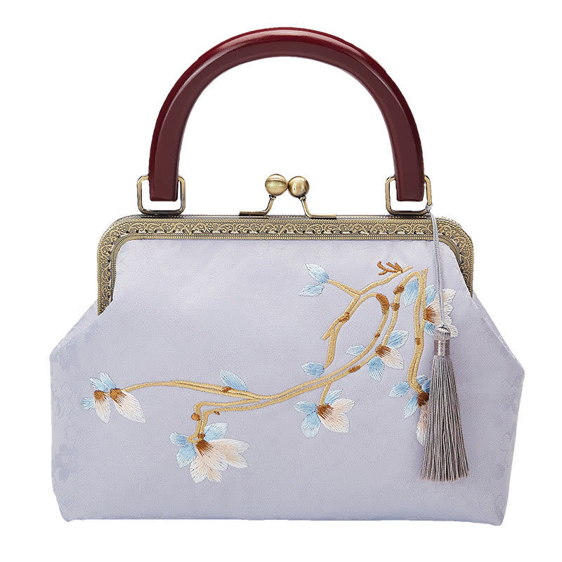 Bolso de mano con bordado de flores y piedras de Buda, bolso bandolera