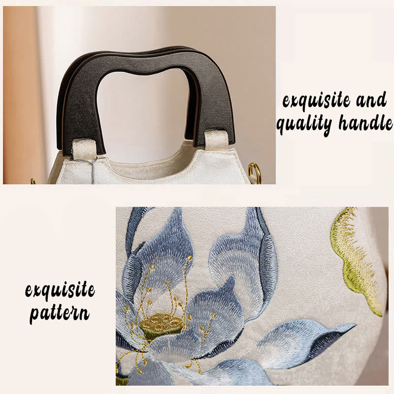 Bolso de mano bordado con piedras de Buda y loto