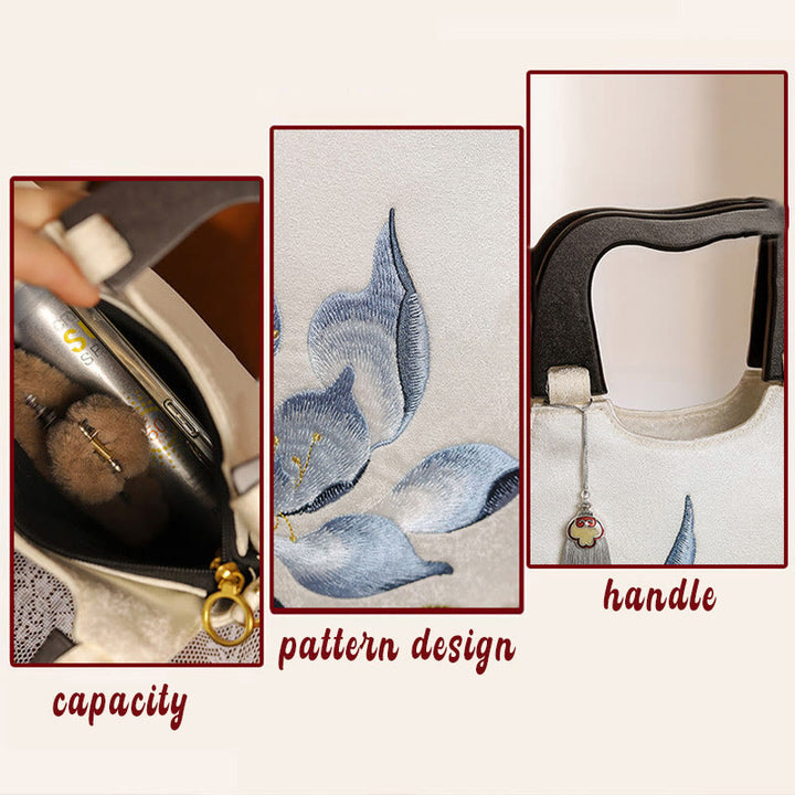 Bolso de mano bordado con piedras de Buda y loto