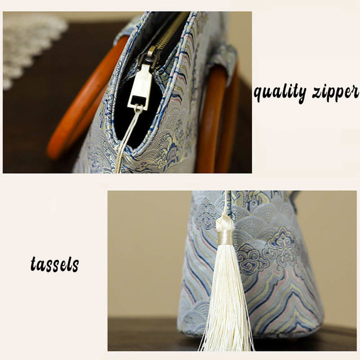 Bolso de mano con estampado de piedras de Buda, nubes auspiciosas y conchas