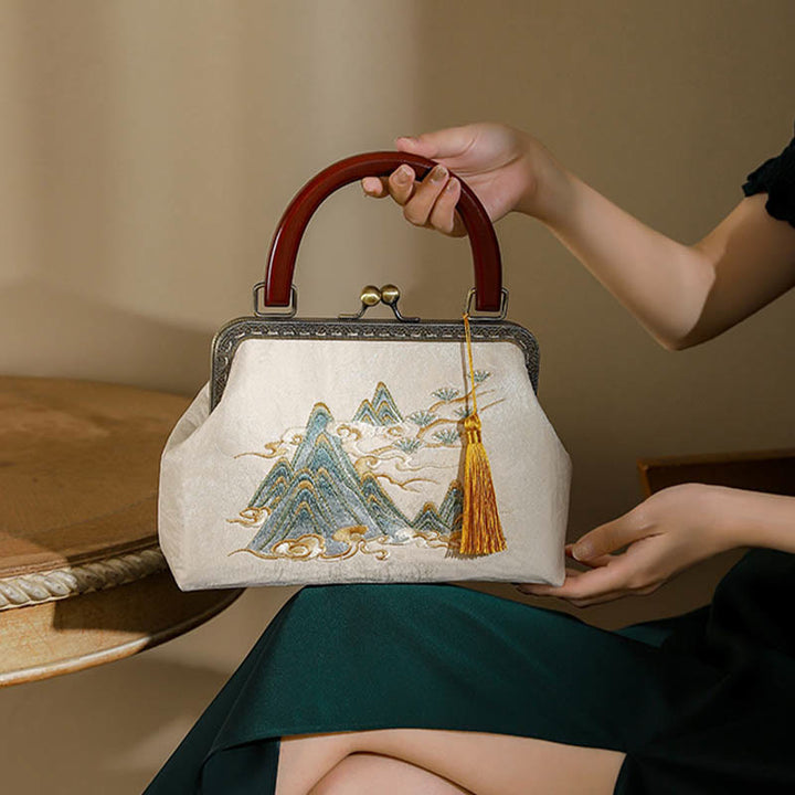 Bolso de mano con paisaje de piedras de Buda jacquard cruzado