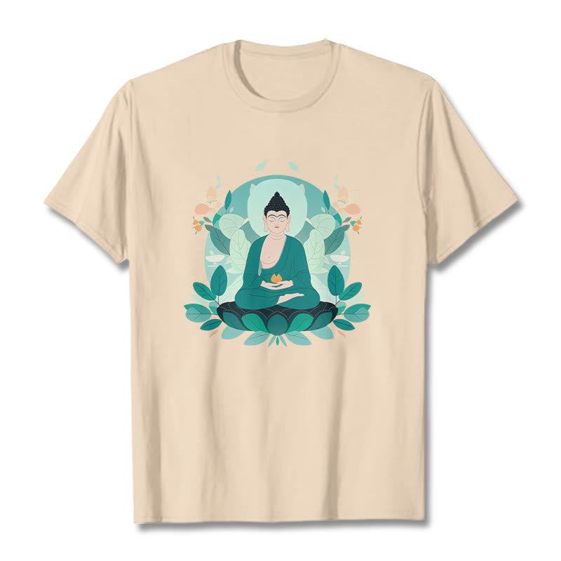 Buddha Stones Camiseta de Buda con ojos cerrados y hoja verde - Sopa de mariscos - 2XL - image 10