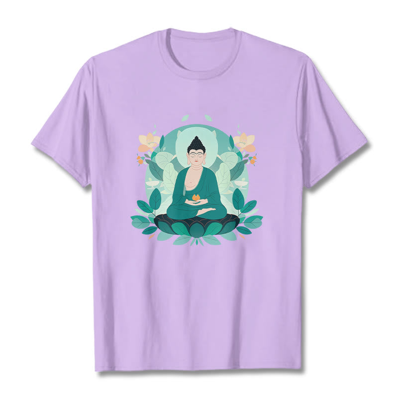 Buddha Stones Camiseta de Buda con ojos cerrados y hoja verde - Ciruela - 2XL - image 16