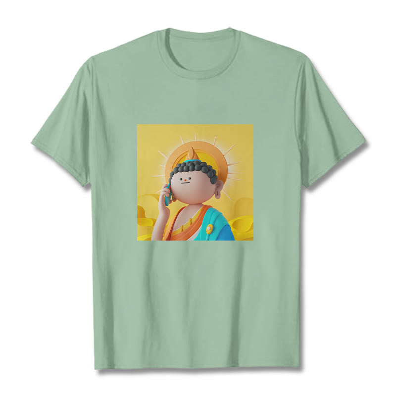 Buddha Stones Buddha Levanta El Teléfono Tee Camiseta - Verde pálido - 2XL - image 14
