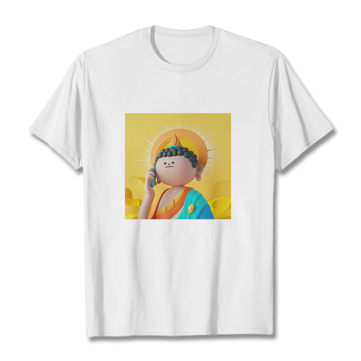 Buddha Stones Buddha Levanta El Teléfono Tee Camiseta - Blanco - 2XL - image 1