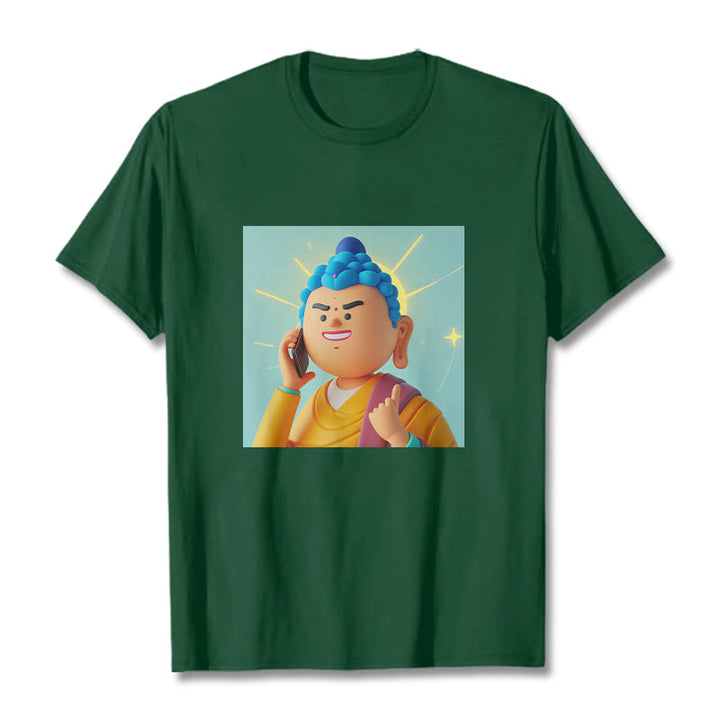 Camiseta de caricatura divertida de Buddha Stones - Verde bosque - 2XL - image 2