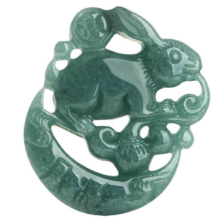 Año del Conejo Jade Suerte Luna Creciente Collar Colgante