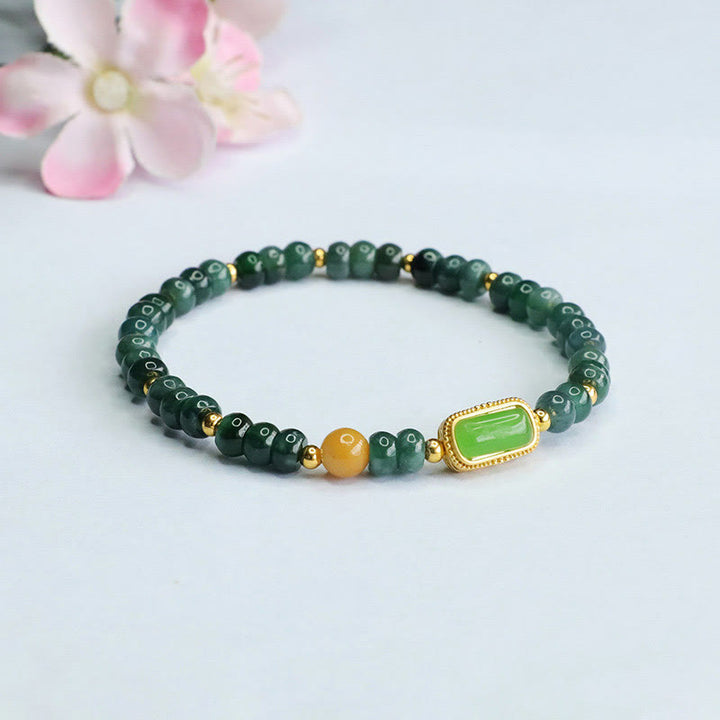 Pulsera de la suerte de Jade Verde Natural y Topacio de Buddha Stones