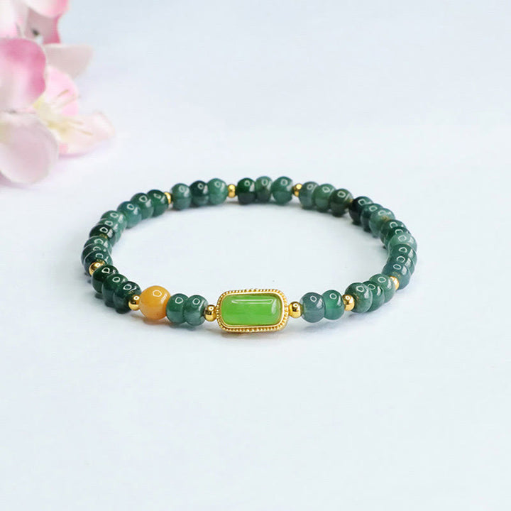 Pulsera de la suerte de Jade Verde Natural y Topacio de Buddha Stones